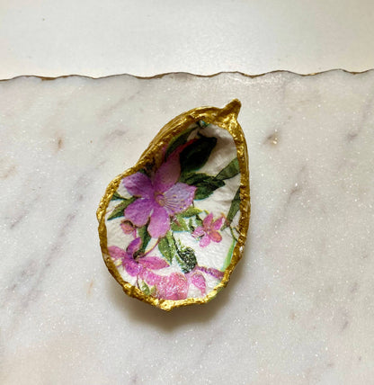 Purple Floral Oyster Shell Jewelry Dish