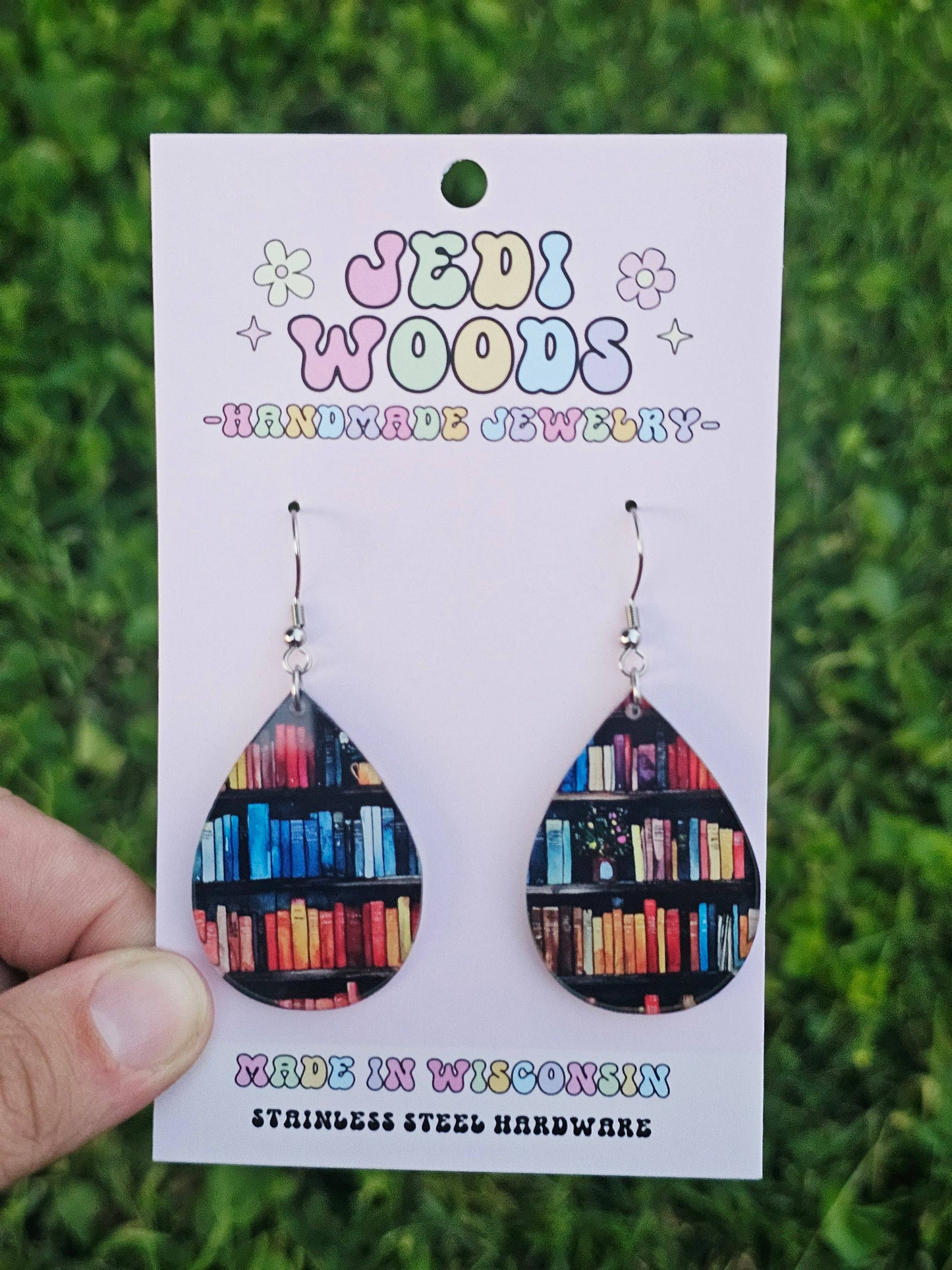 Gothic Blue Bookish Teardrop Earrings