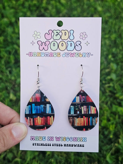 Gothic Blue Bookish Teardrop Earrings