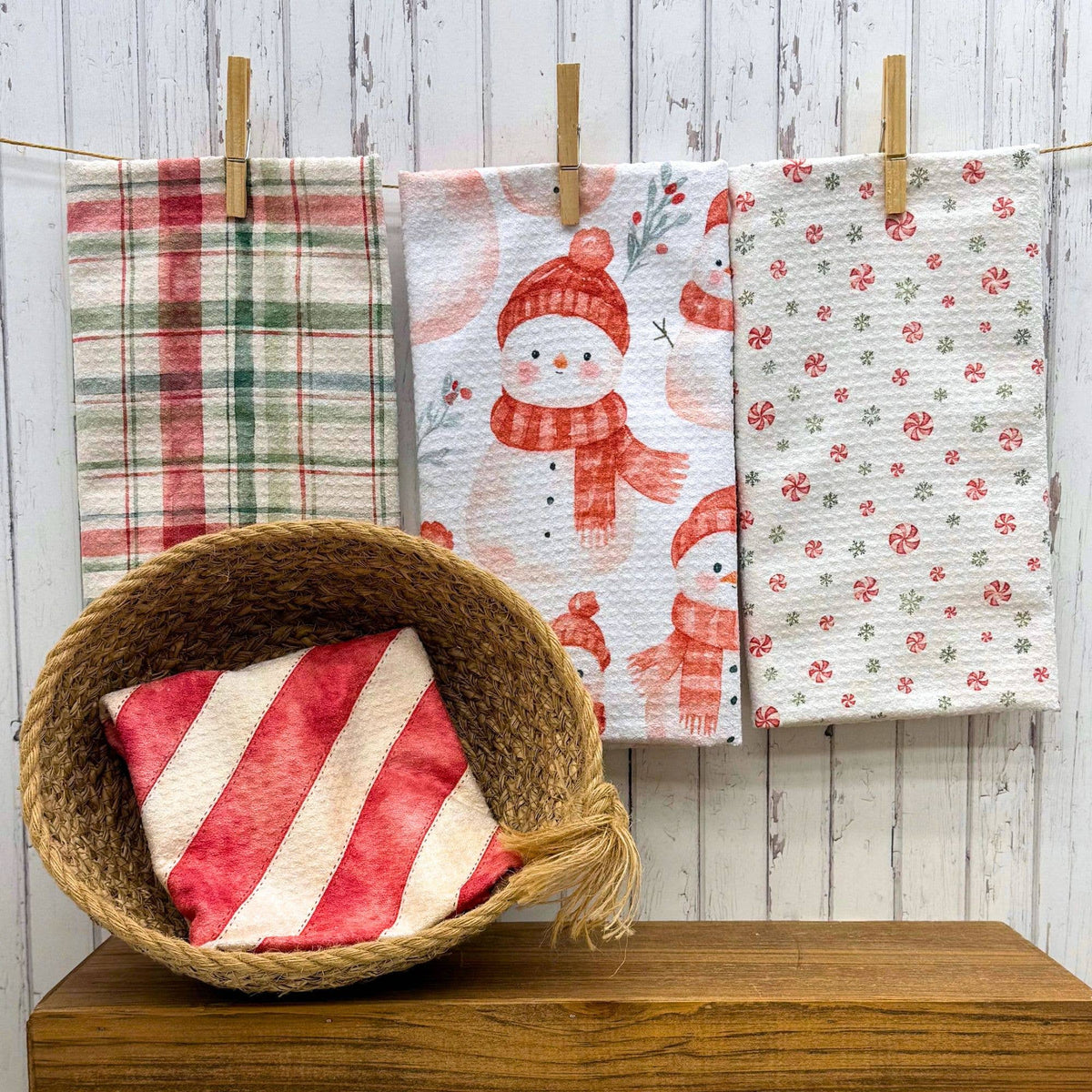 Holiday Snowman - Christmas Decor Waffle Tea Towels
