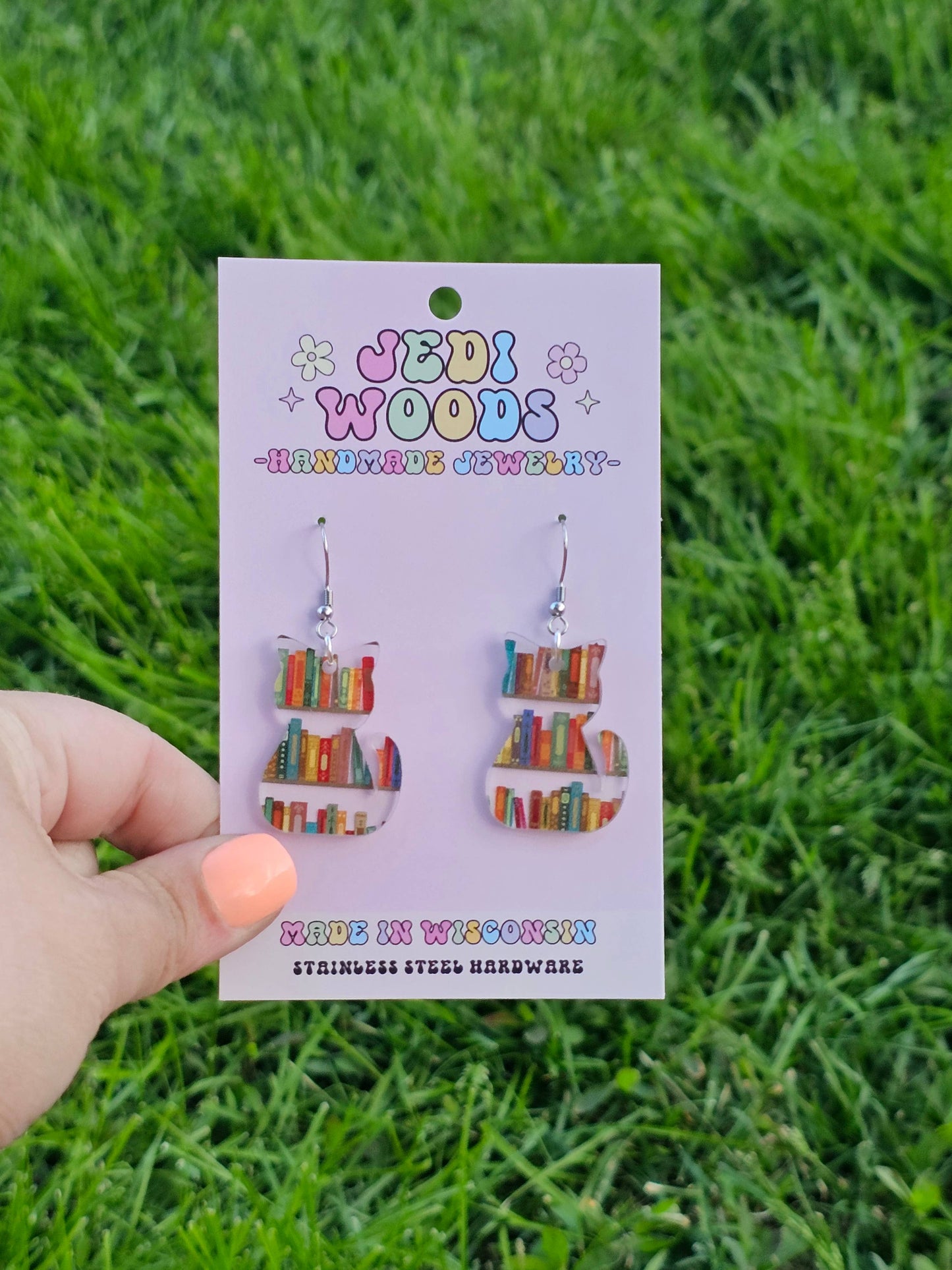Book Shelf Cat Shaped Acrylic Earrings