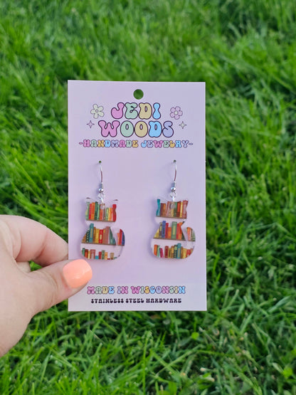 Book Shelf Cat Shaped Acrylic Earrings
