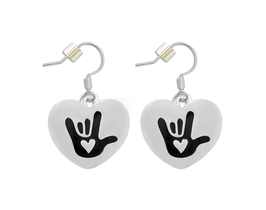 Deaf Awareness I Love You Sign Language Symbol Heart Charm Earrings