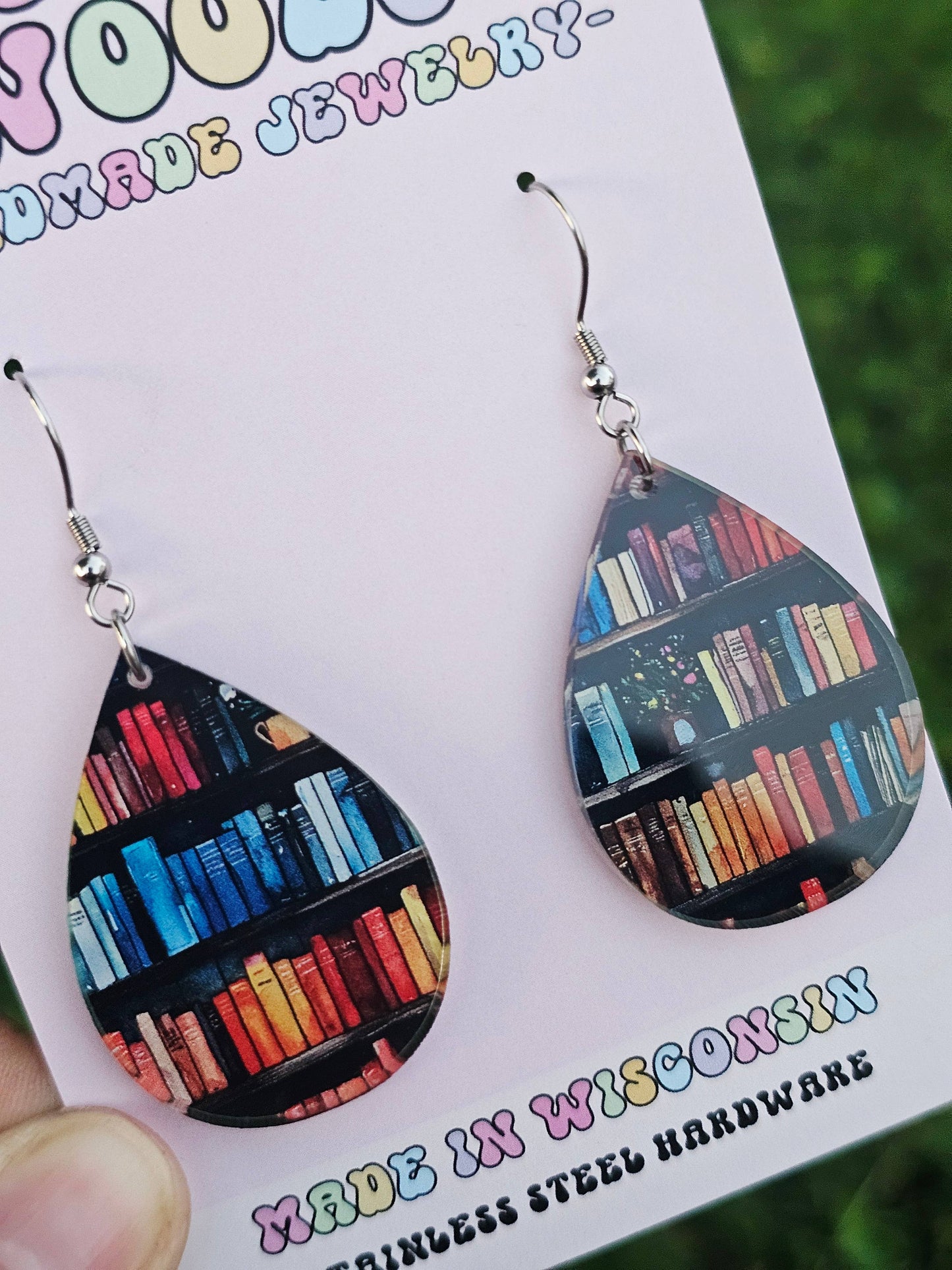 Gothic Blue Bookish Teardrop Earrings