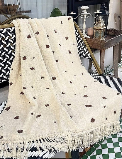 Cozy Knit Faux Flannel Throw Blanket with Tassel