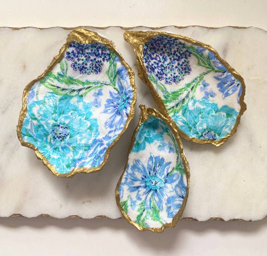 Turquoise Print Oyster Shell Jewelry Dish
