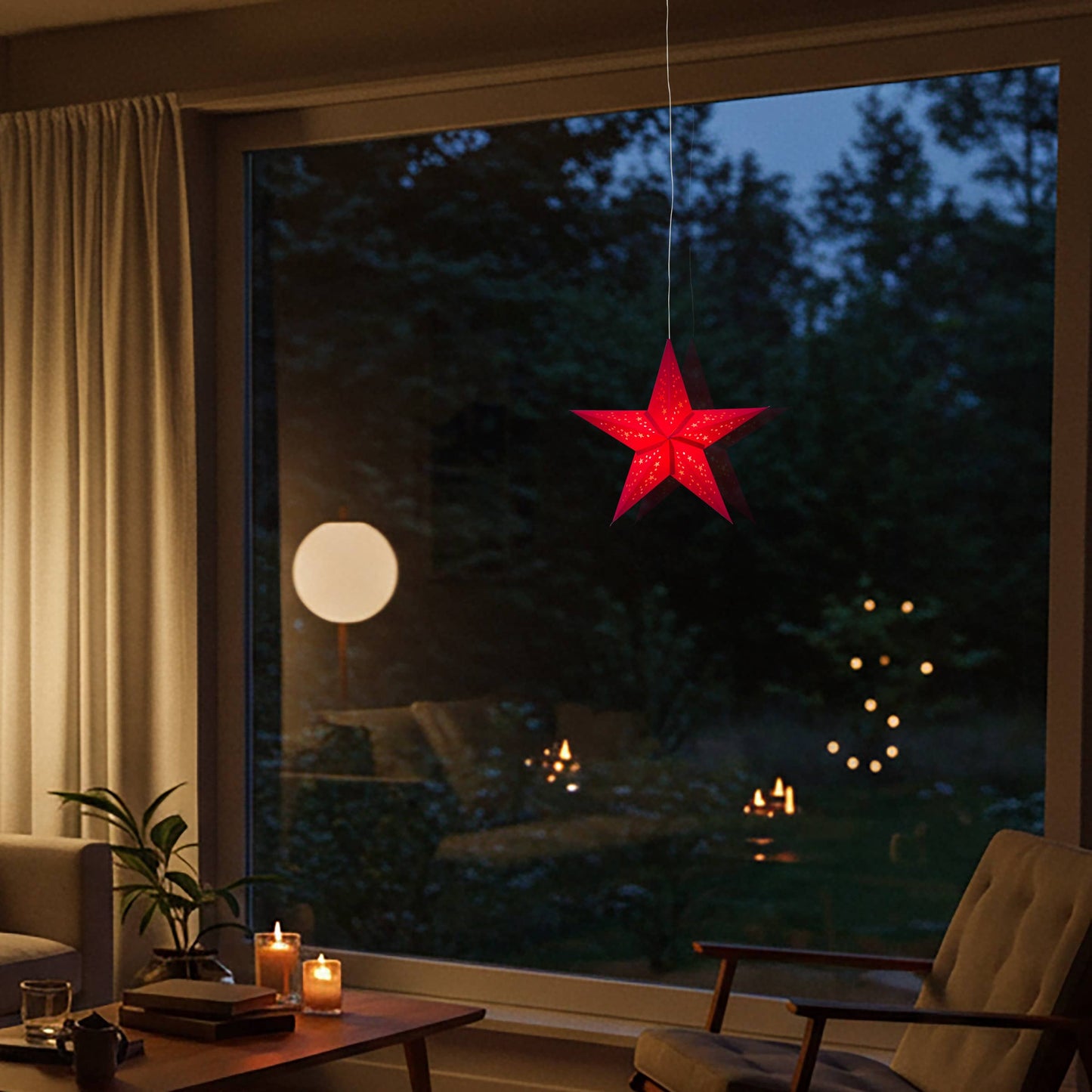 Twinkle Star ~ 5 Pointer, 15", Red Paper Star Lantern Light