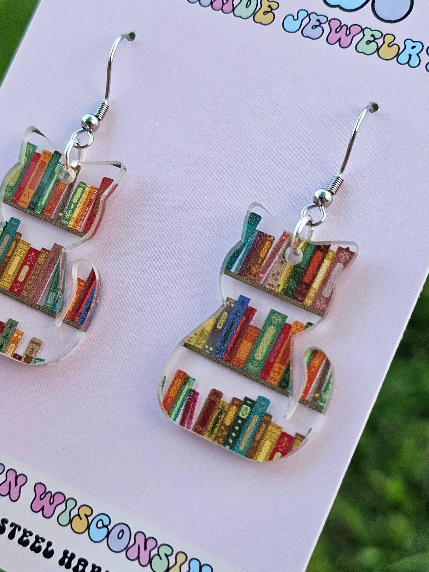 Book Shelf Cat Shaped Acrylic Earrings