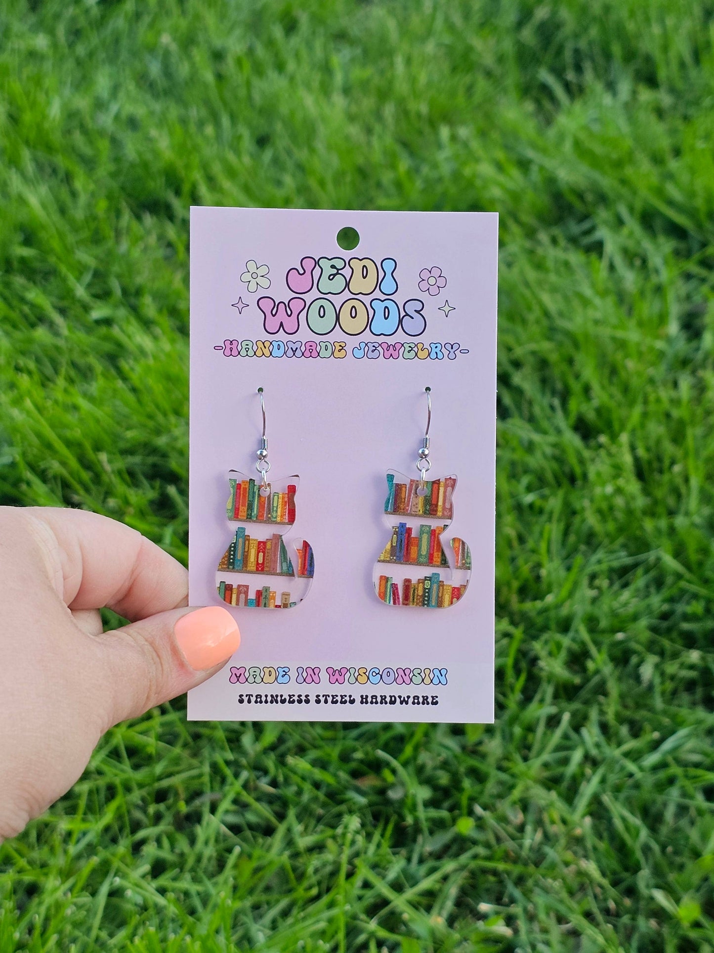 Book Shelf Cat Shaped Acrylic Earrings
