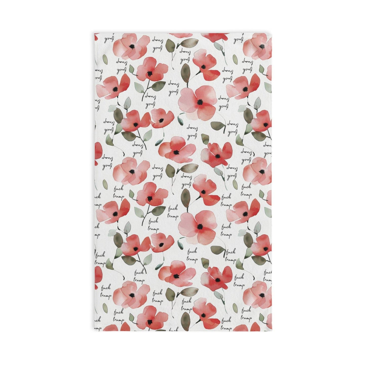 Watercolor Poppy F*ck Trump Hand Towel