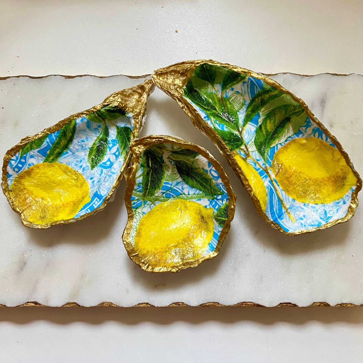 Lemon Tile Print Oyster Jewelry Dish