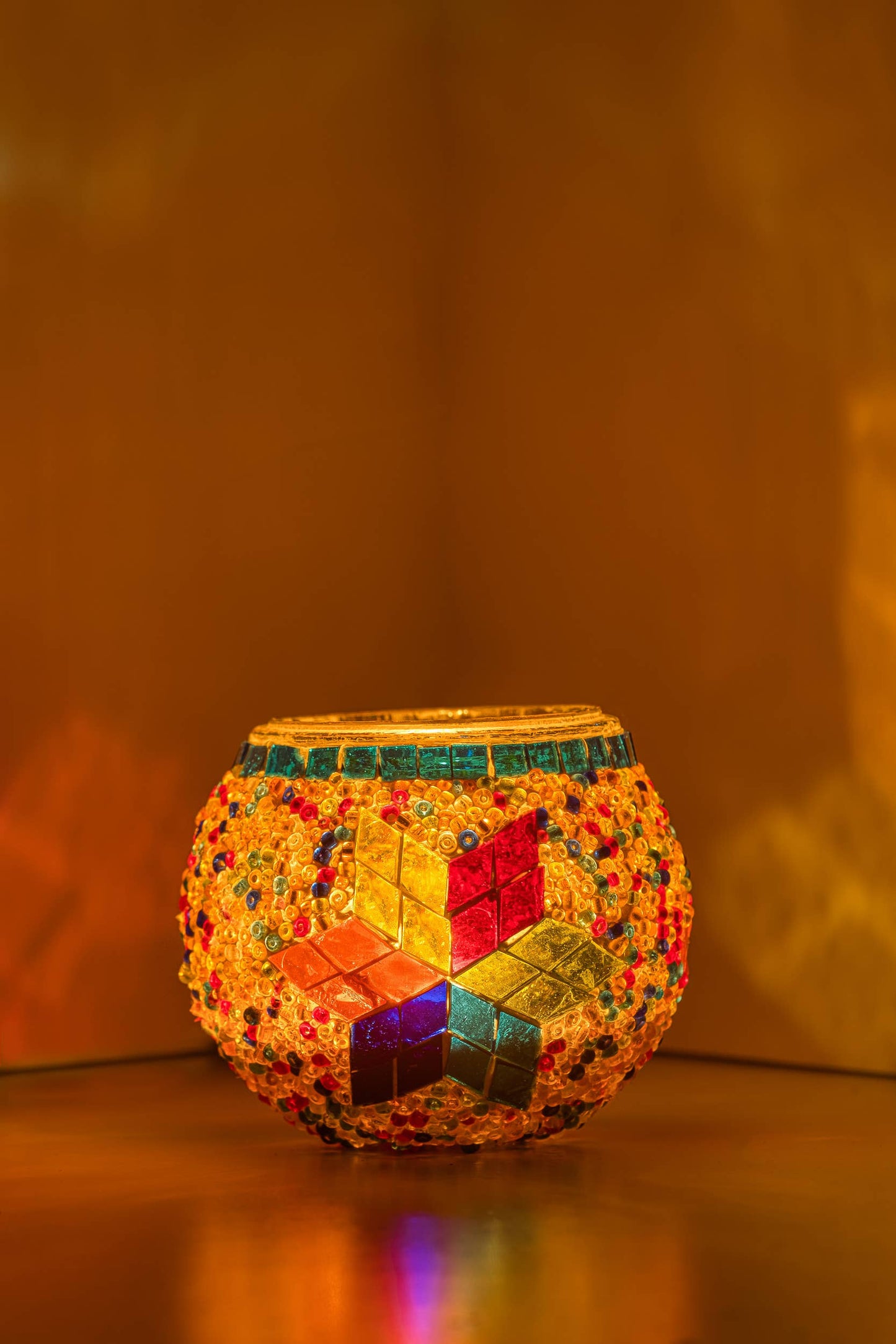 Mosaic Glass Candle Holders | Christmas Holiday Decor- multi-colored