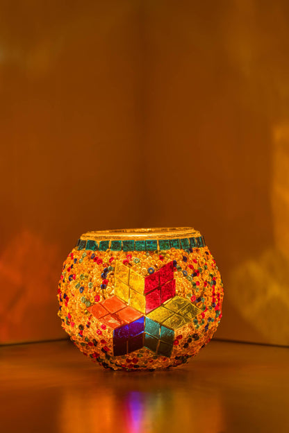 Mosaic Glass Candle Holders | Christmas Holiday Decor- multi-colored