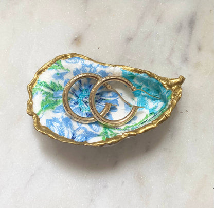 Turquoise Print Oyster Shell Jewelry Dish