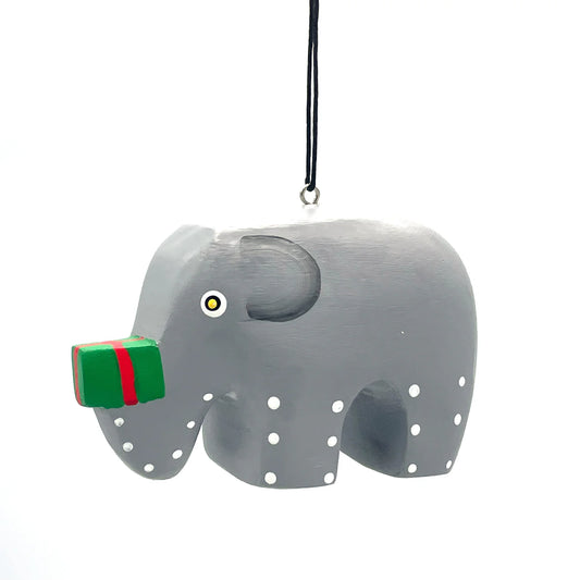 Holiday Elephant- Gray- Balsa Ornament