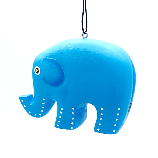 Holiday Elephant- Blue- Balsa Ornament