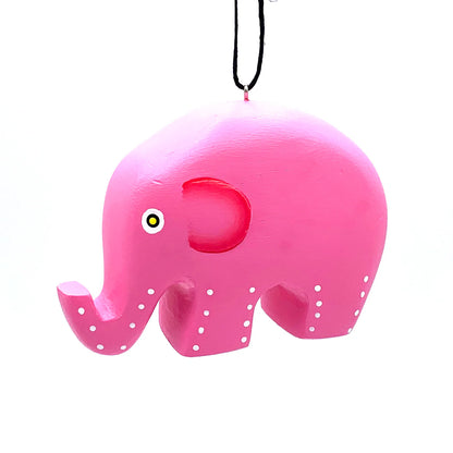 Holiday Elephant- Pink- Balsa Ornament