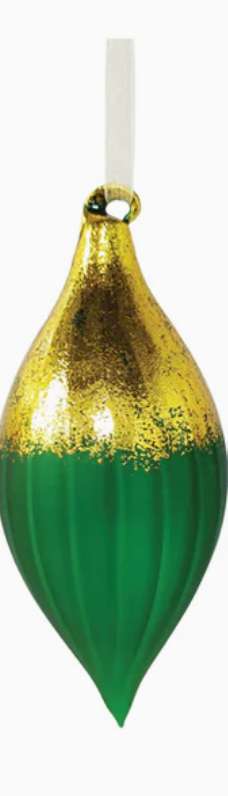 Christmas Boho Shimmering Gold Glass Ornament-Green