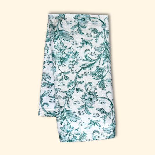Subtle F* Trump Green Toile Hand Towel