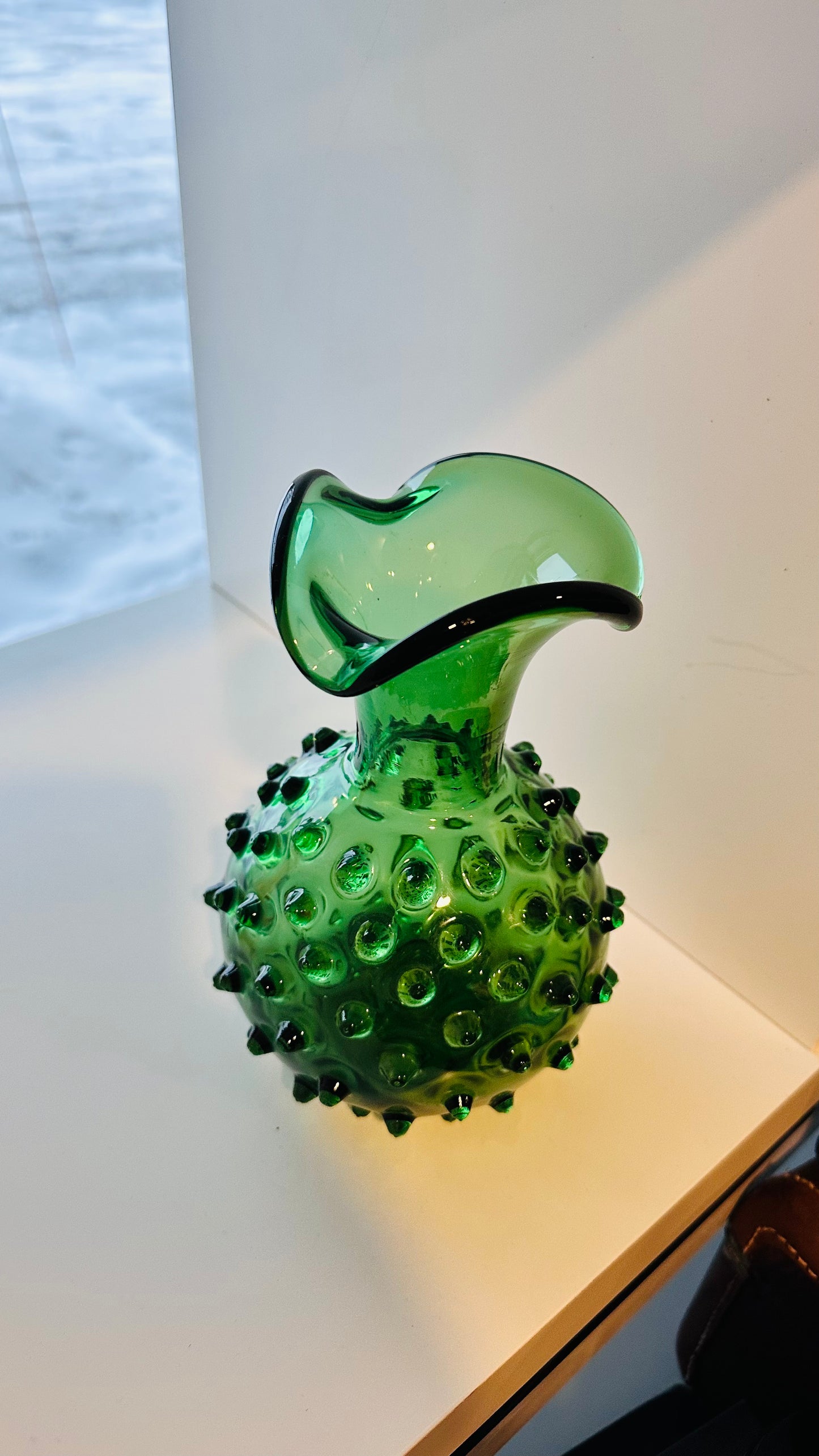 MCM Green Glass Hobnail Vase