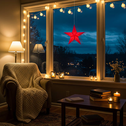 Twinkle Star ~ 5 Pointer, 15", Red Paper Star Lantern Light