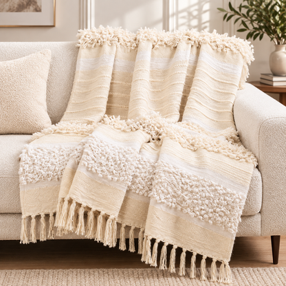 Natural Tufted Stripe Cotton Throw Blanket - 50"x60"