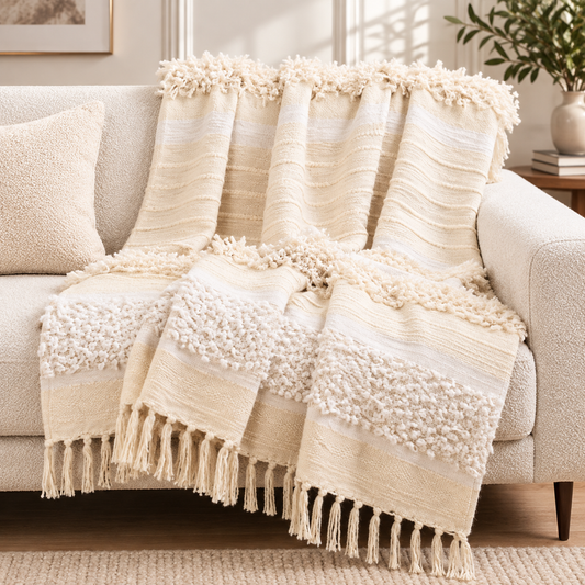 Natural Tufted Stripe Cotton Throw Blanket - 50"x60"