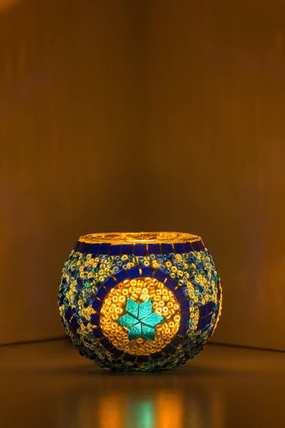 Mosaic Glass Candle Holders | Christmas Holiday Decor- multi-colored