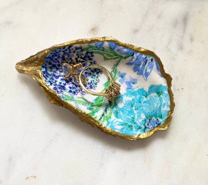 Turquoise Print Oyster Shell Jewelry Dish