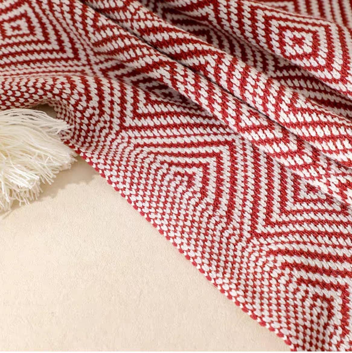 Geometric Diamond Check 50"x60" Throw Blanket with Tassel