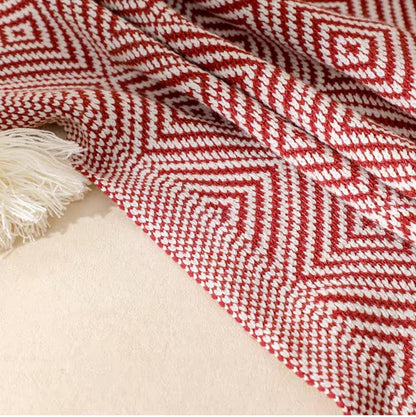 Geometric Diamond Check 50"x60" Throw Blanket with Tassel