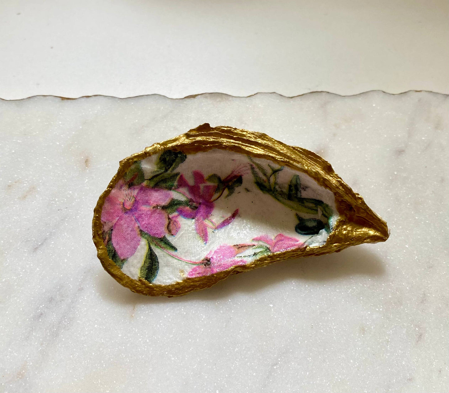 Purple Floral Oyster Shell Jewelry Dish