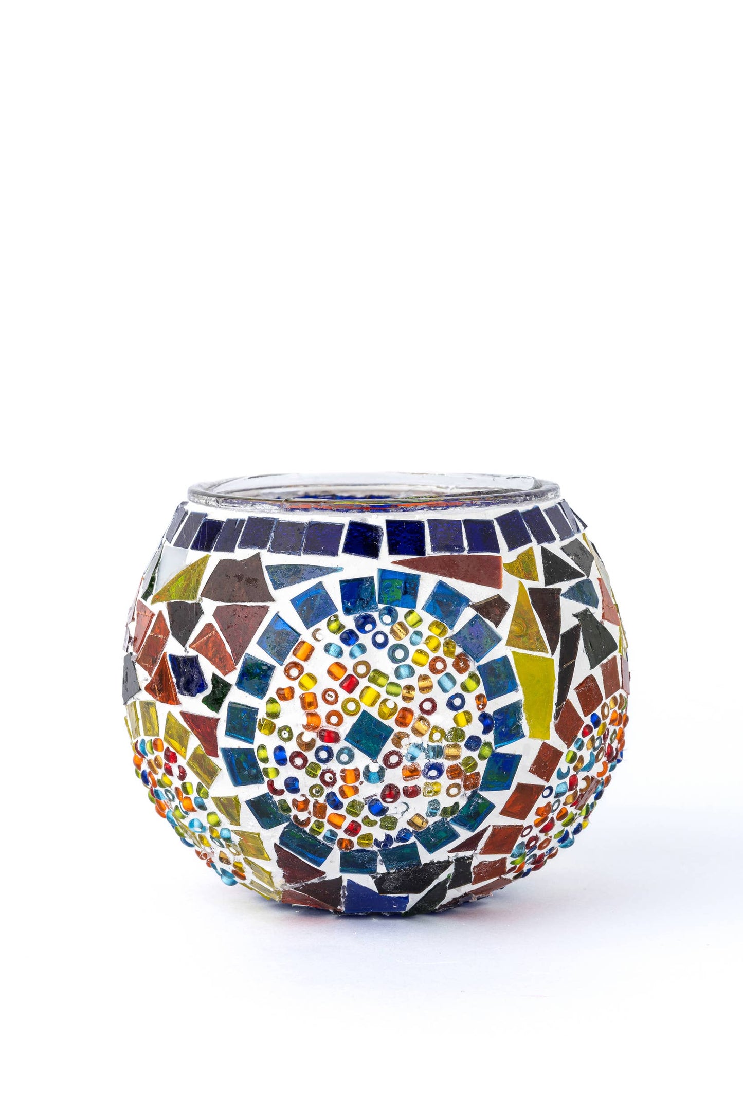 Mosaic Glass Candle Holders | Christmas Holiday Decor- multi-colored