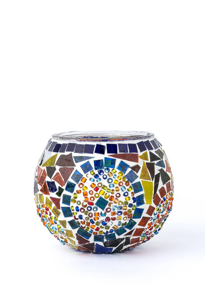 Mosaic Glass Candle Holders | Christmas Holiday Decor- multi-colored
