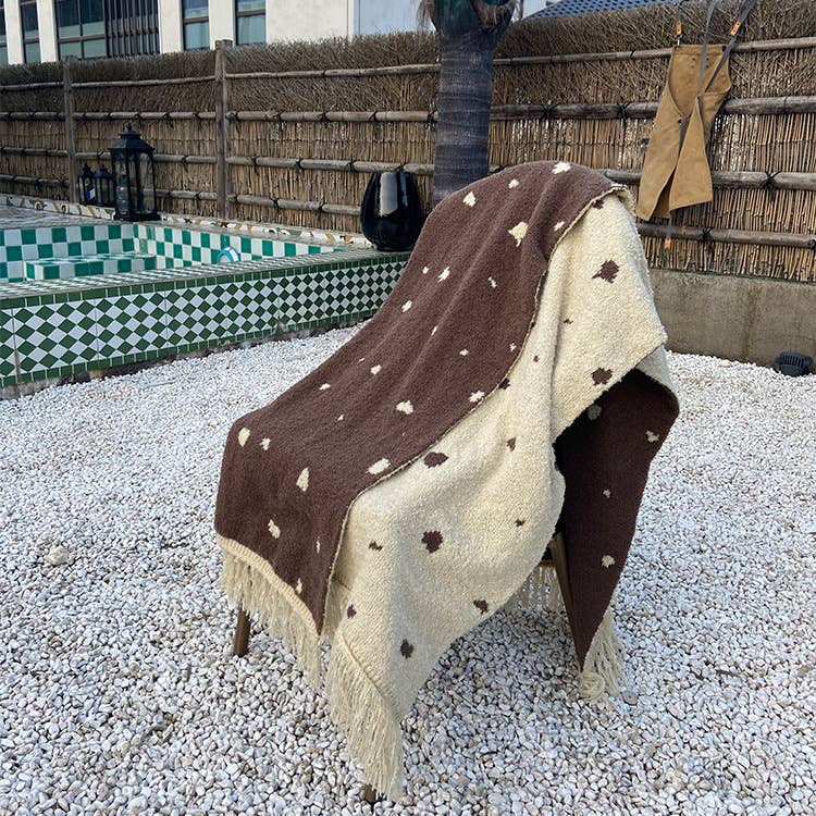 Cozy Knit Faux Flannel Throw Blanket with Tassel