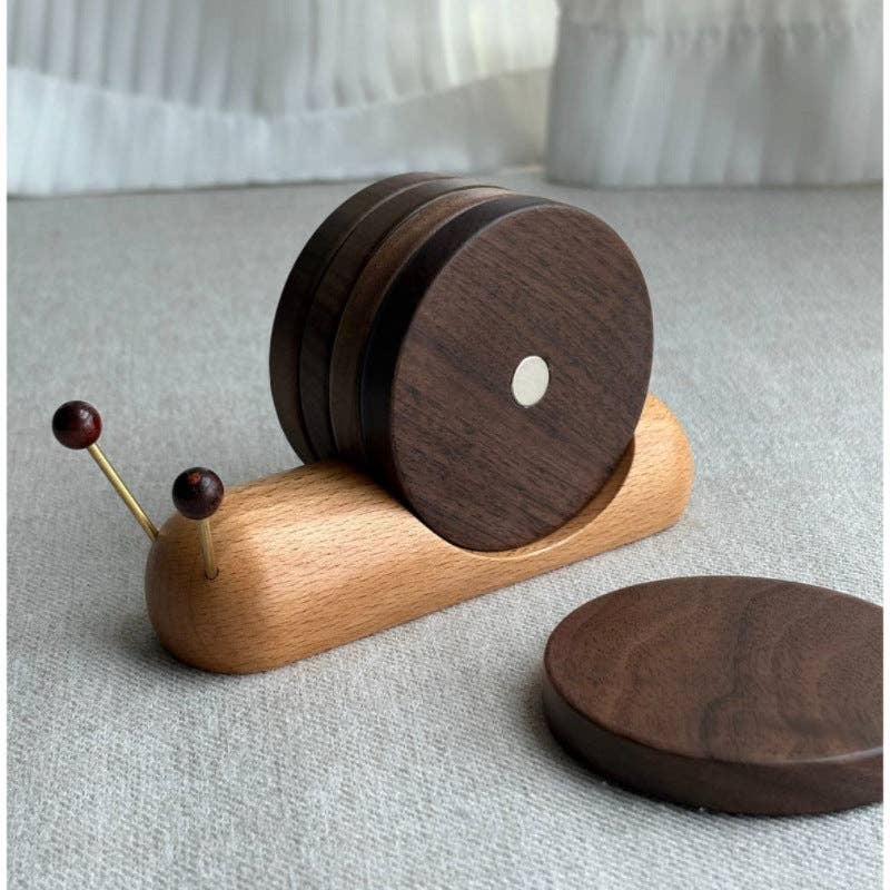 Magnetic Snail Wooden Coaster Set
