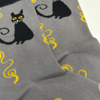 Black Cat Playing with Yarn Socks (Adult Medium)