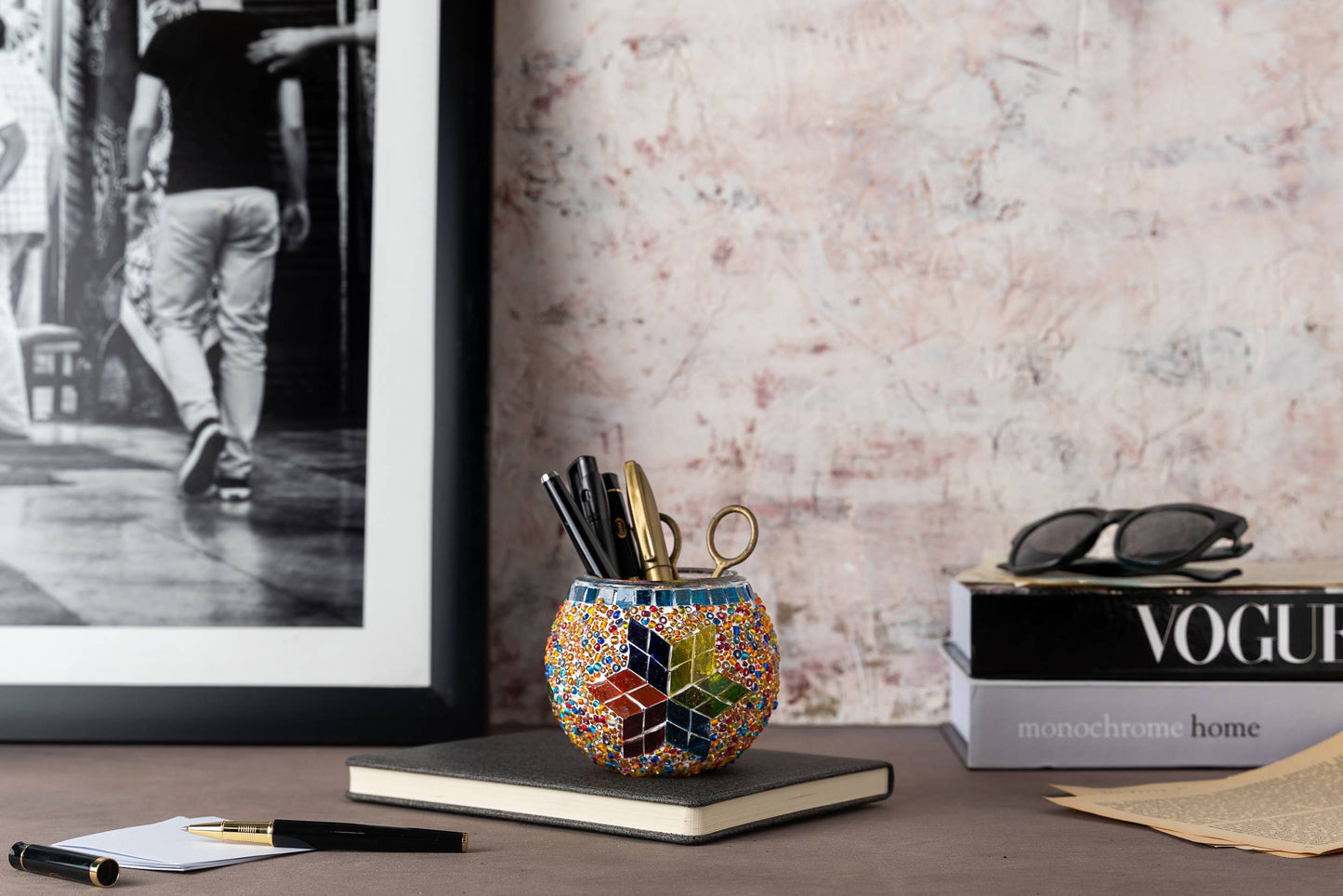 Mosaic Glass Candle Holders | Christmas Holiday Decor- multi-colored