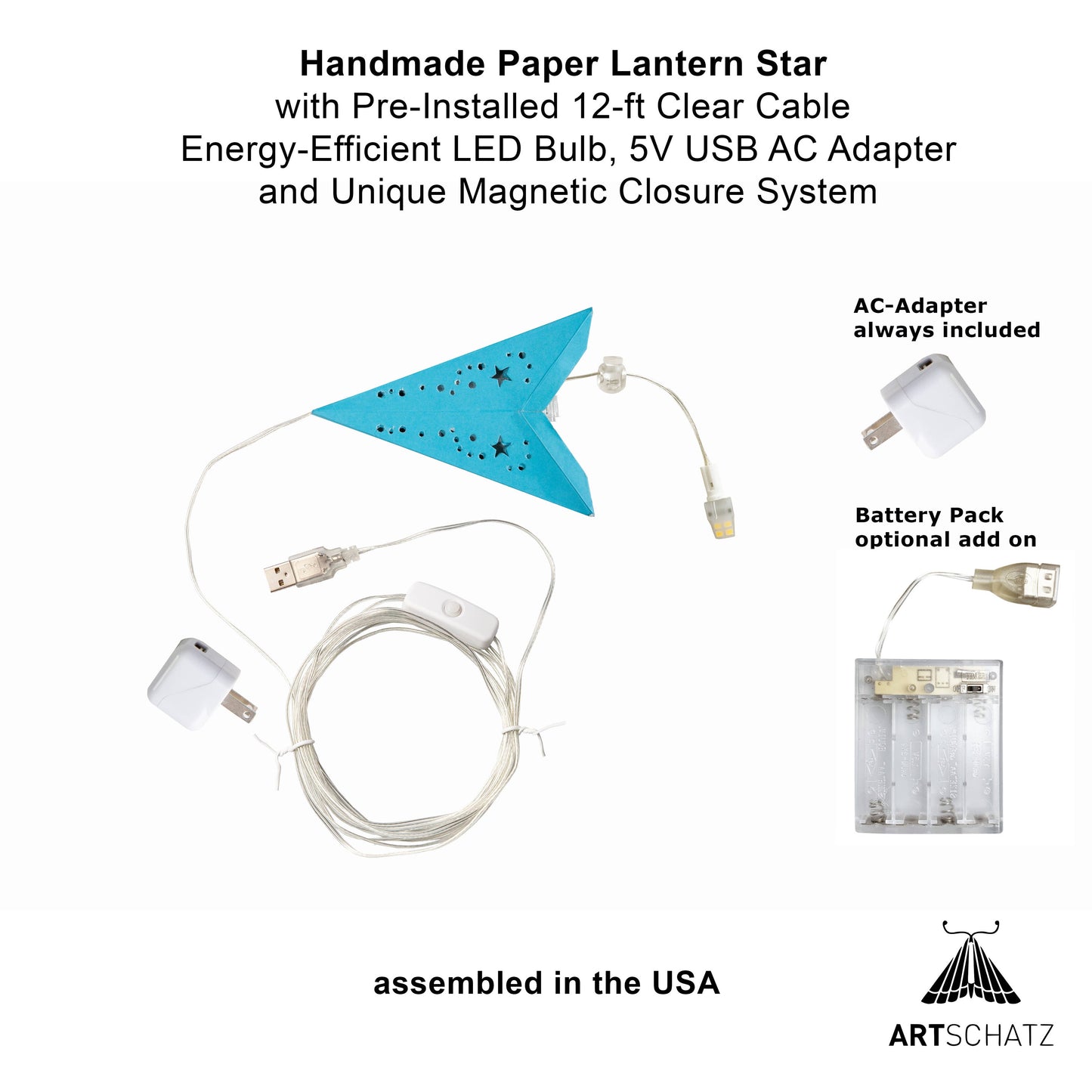 Twinkle Star 7 Point 9" Teal Paper Star Lantern Light