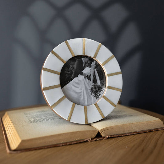 4x4 Photo Ansel Round Picture Frame Brass Inlay Resin