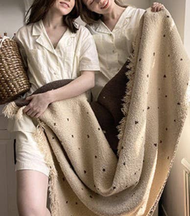 Cozy Knit Faux Flannel Throw Blanket with Tassel