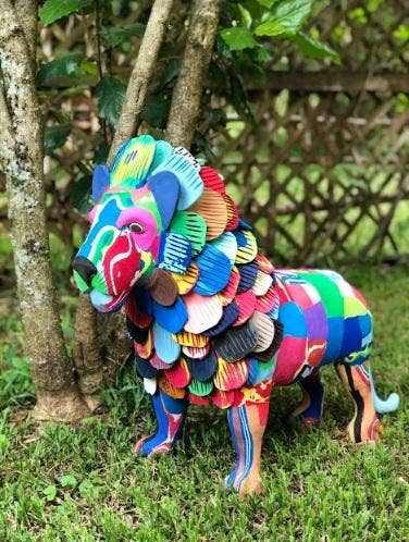 Recycled Lion Flip Flop Sculpture- colours vary