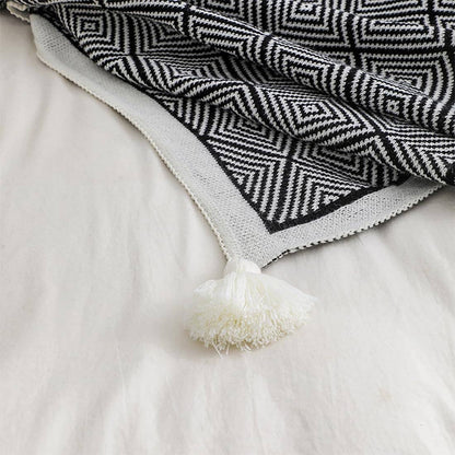 Geometric Diamond Check 50"x60" Throw Blanket with Tassel
