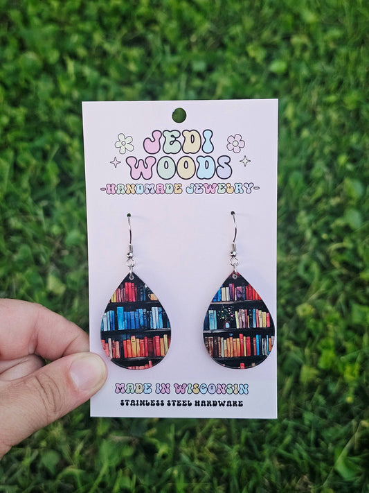 Gothic Blue Bookish Teardrop Earrings