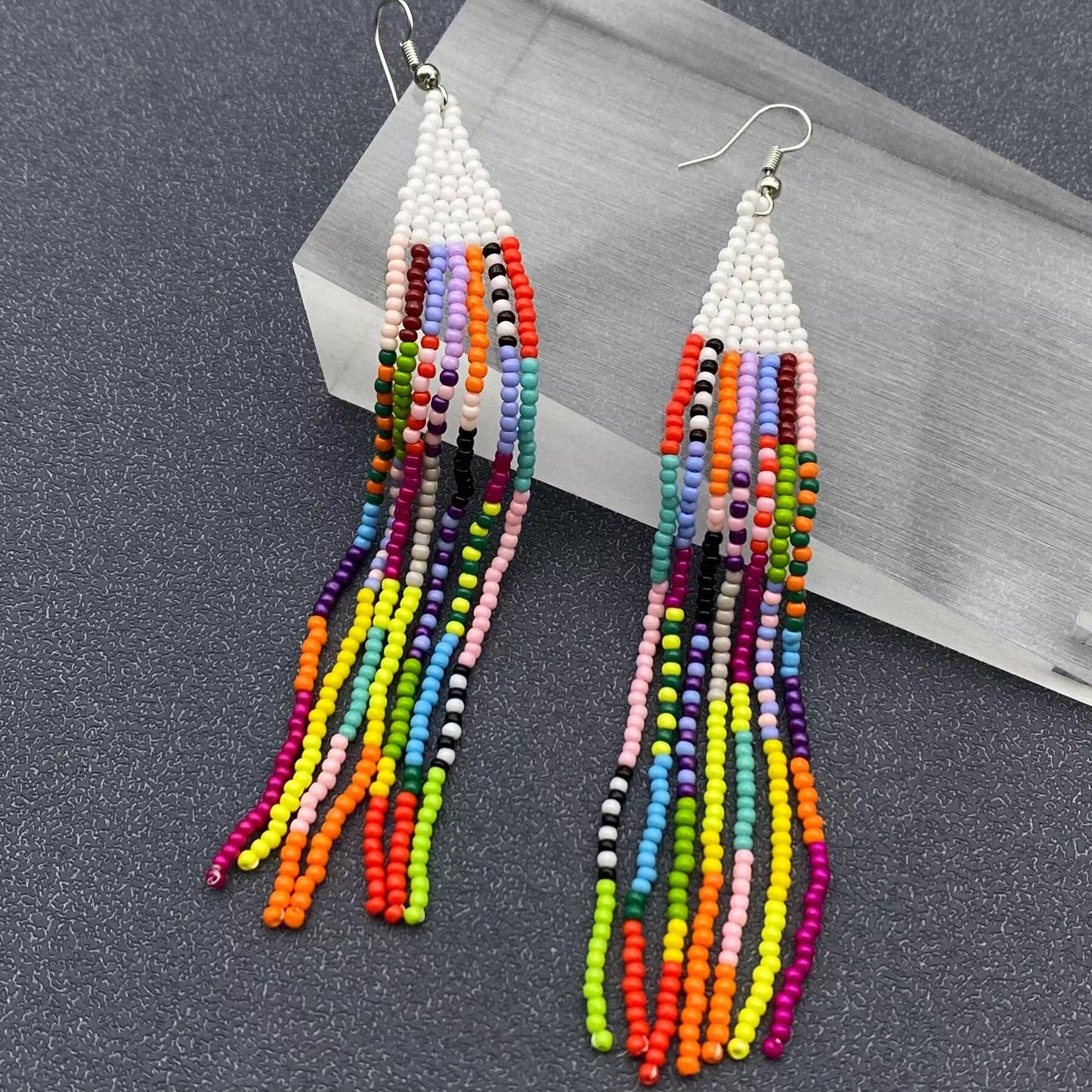 Boho Colored hand-woven Seed Beads Fringe Earrings - SB