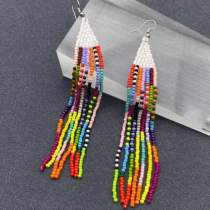 Boho Colored hand-woven Seed Beads Fringe Earrings - SB