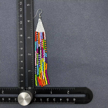 Boho Colored hand-woven Seed Beads Fringe Earrings - SB