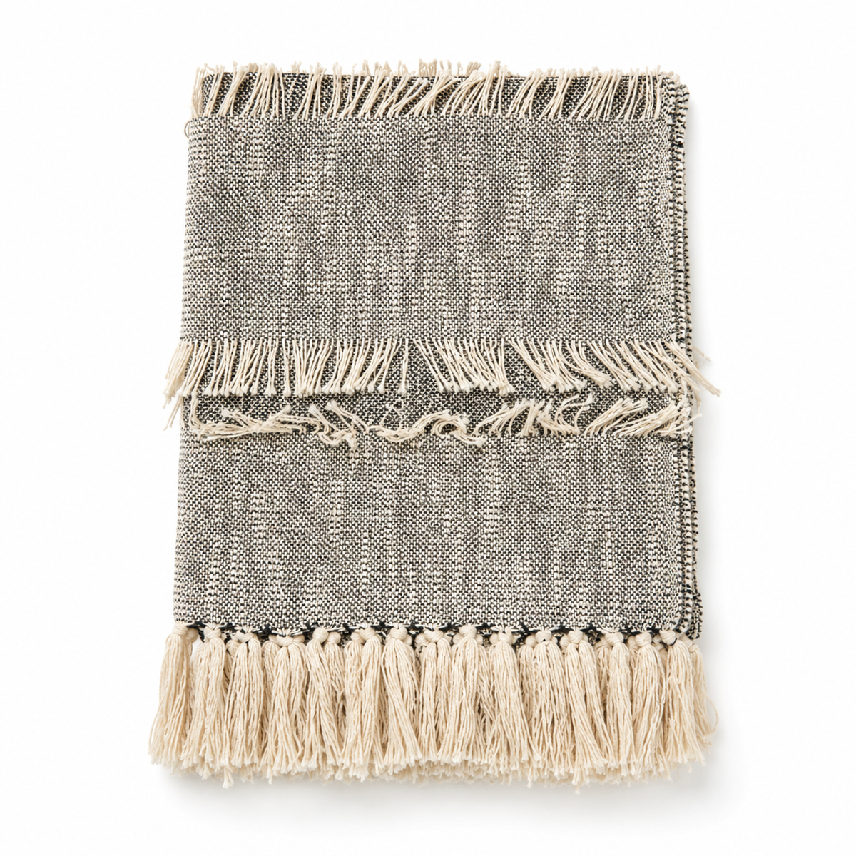 Gray Striped Fringe Cotton Throw Blanket - 50"x60"