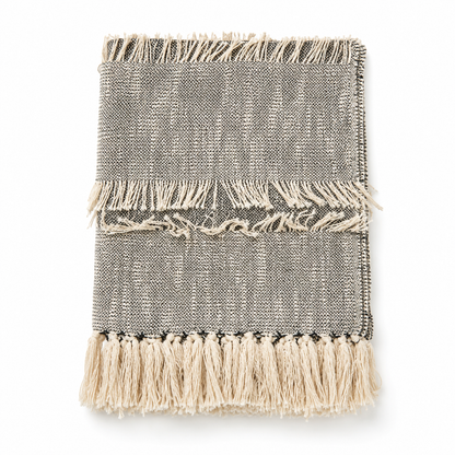 Gray Striped Fringe Cotton Throw Blanket - 50"x60"