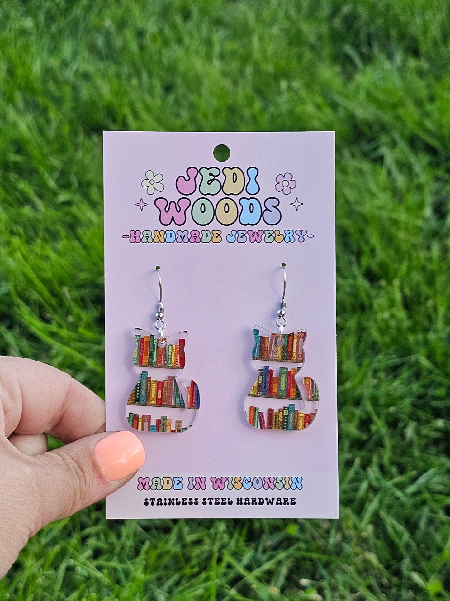 Book Shelf Cat Shaped Acrylic Earrings